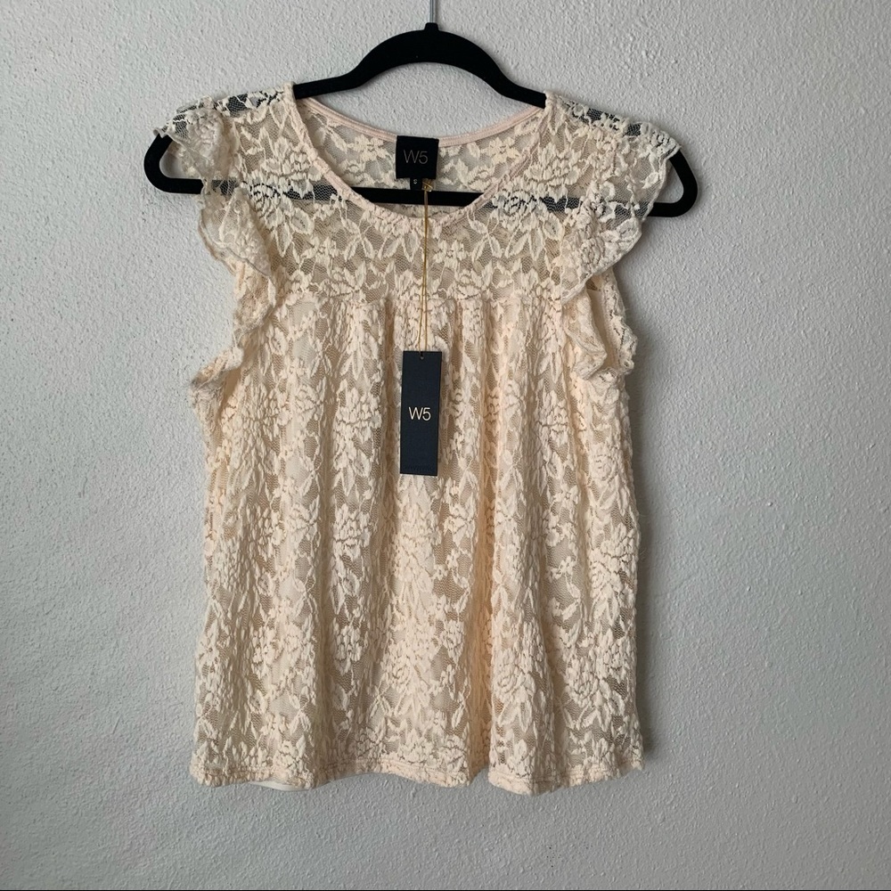 NWT W5 cream lace overlay high neck blouse S